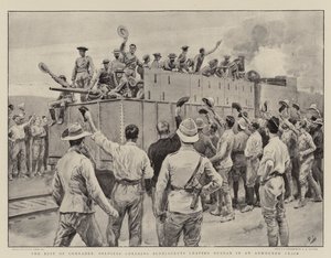 ダーバンを装甲列車で出発するブルージャックを応援する兵士たち